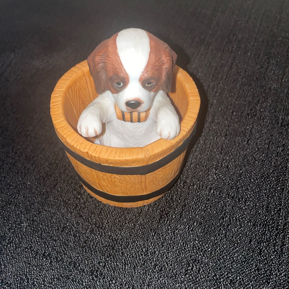 Princeton Gallery 1990 Barrel of Fun St. Bernard Puppy Collectible Figurine